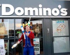 Juggling clubs at Domino's